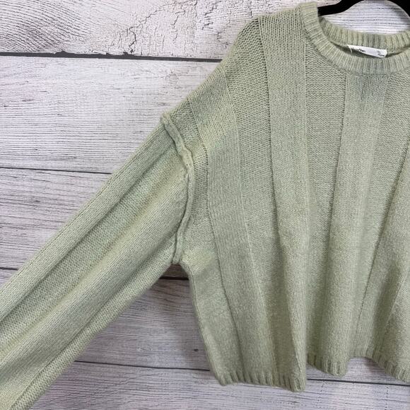 Elodie Women's Sage Green Wide Ribbed Knit Crewneck Sweater Size Large - Picture 2 of 7
